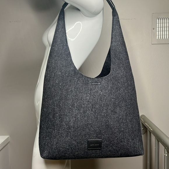 Graf Lantz Large Charcoal Gray Merino Felt Wool Raindrop Shoulder Tote Bag - Picture 10 of 14